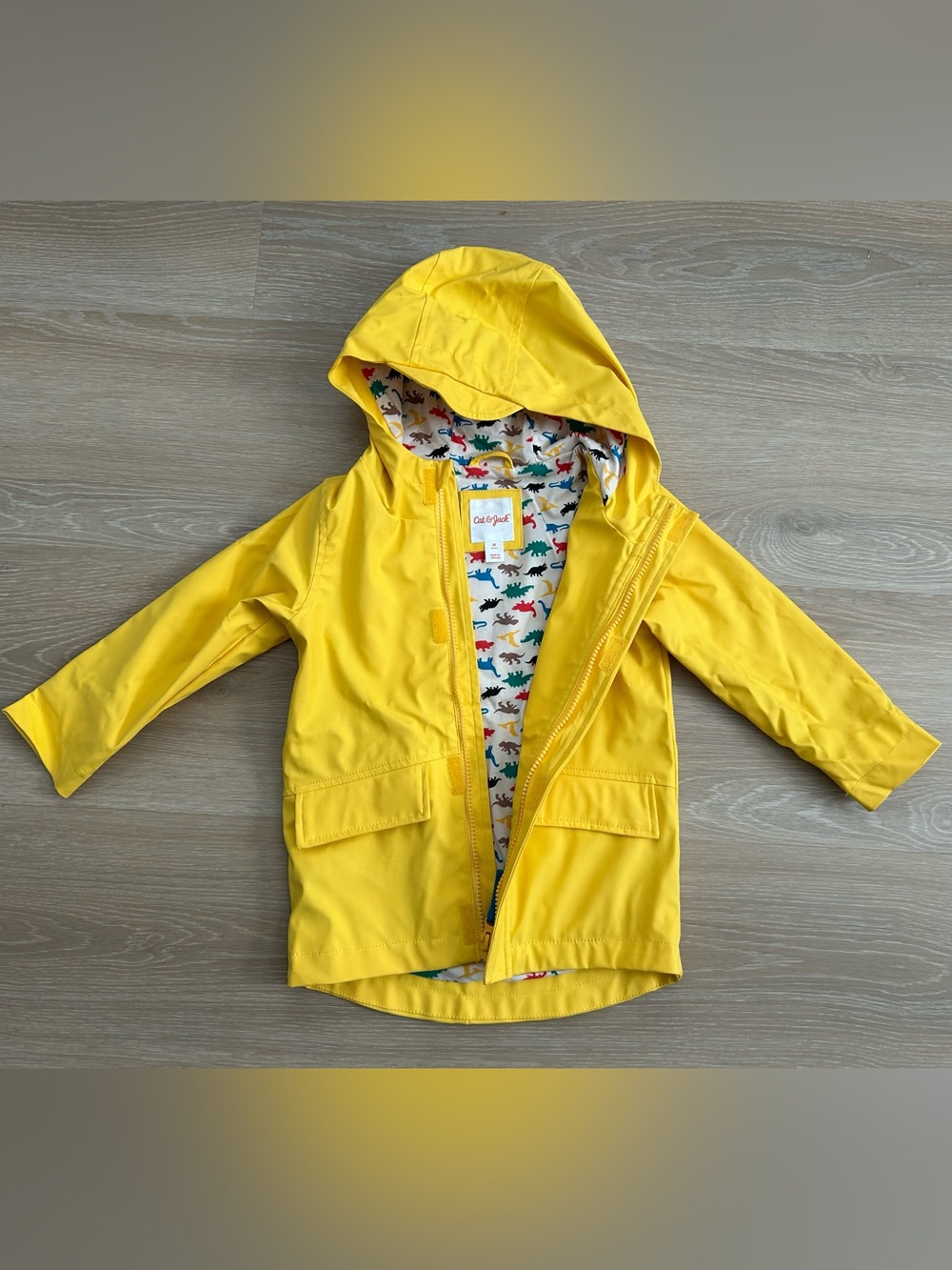 Cat & Jack Yellow Rain Jacket with Dino Print Lining